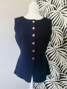 Skies Are Blue Navy Knit Vest with Gold Buttons